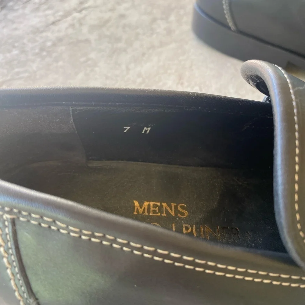 Vintage Donald J Plainer Men's Black Leather Penny Loafers‎ Slip On Size 7M